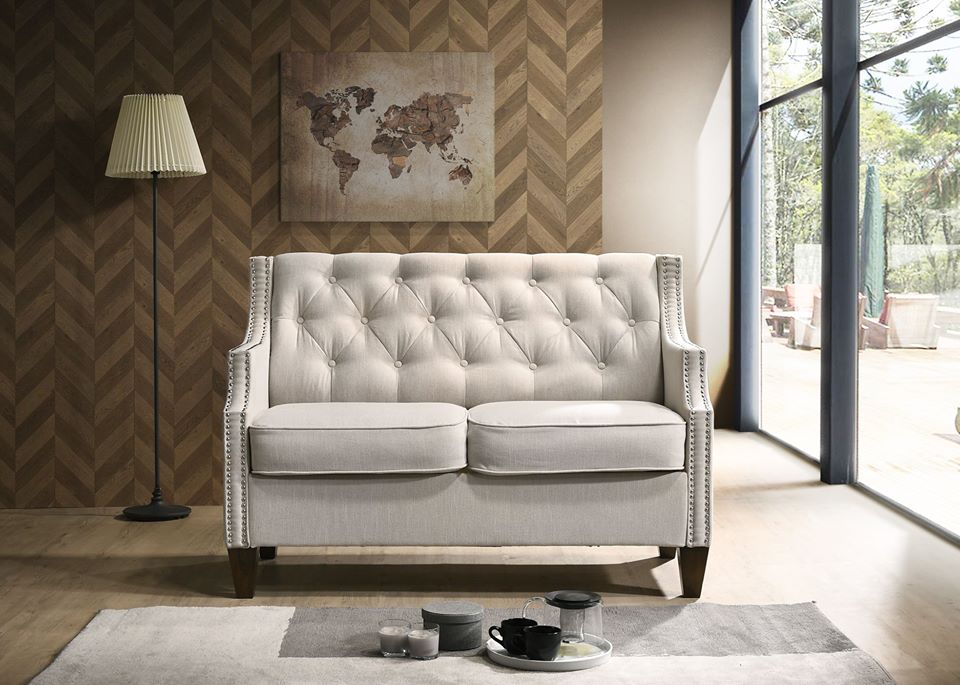 Tufted Sofa & Loveseat - Beige Fabric