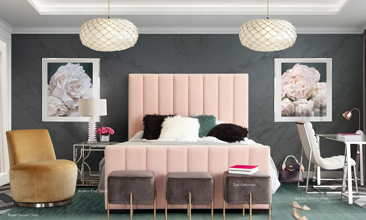 Venus Low Profile Bed by Diamond Sofa - Blush or Light Grey Velvet