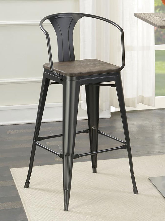 Taburetes de bar con asiento de madera Geneva olmo oscuro y negro mate