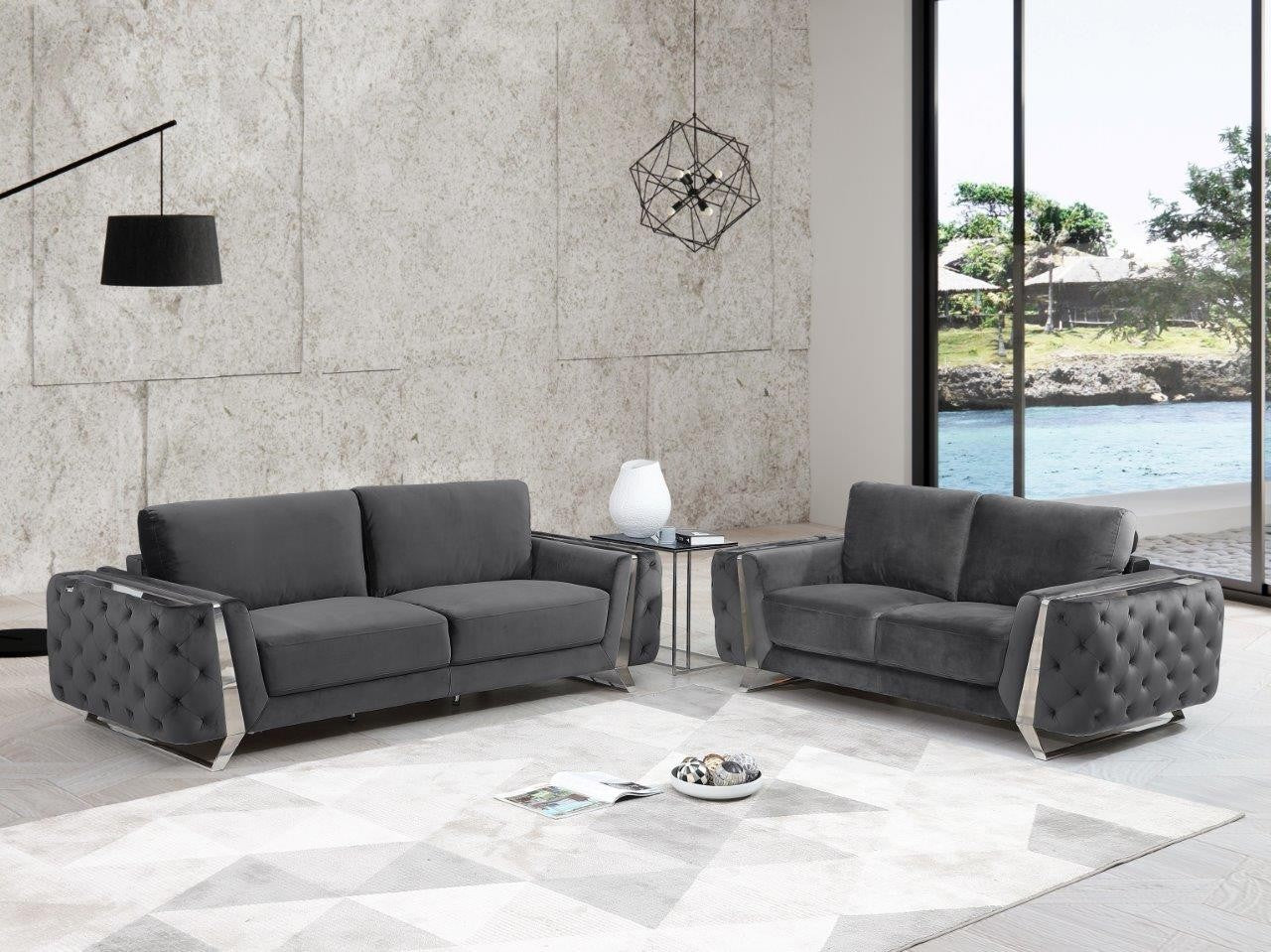 Global United 1051 Gray Sofa & Loveseat