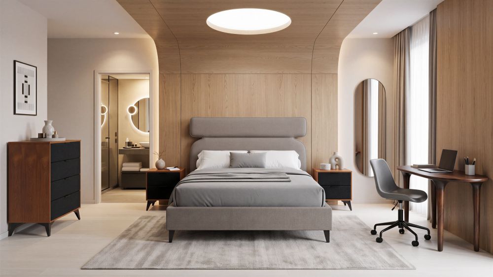 Dusa Olive Brown Platform Bed