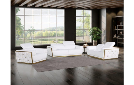 Global United 1111 White Top Grain Italian Leather Sofa Set