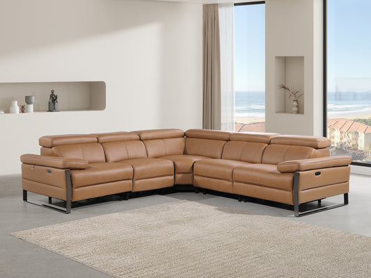 Divanitalia 1246 Cognac Power 5 Pc Sectional