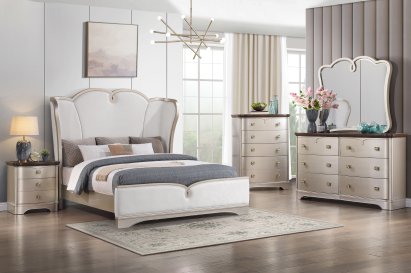 Rose 4 Pc Champagne Finish King Bedroom Set