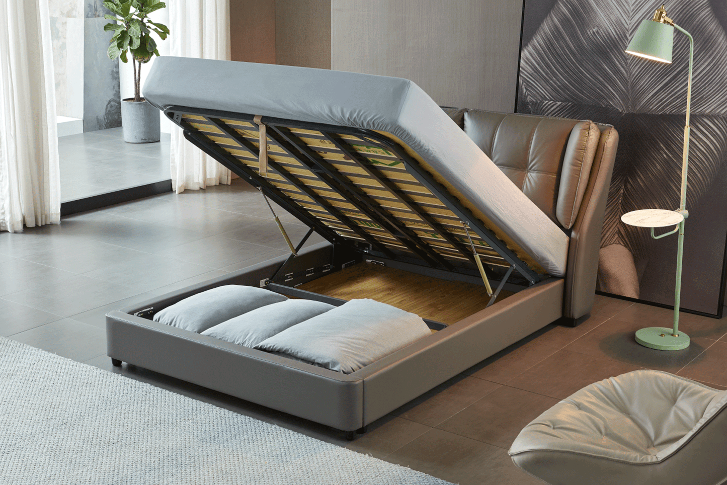 1806 Gray Leather Storage Bed by ESF