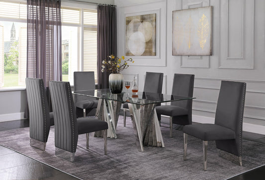 Best Quality Glam 7 Pc Dining Set Glass Top - 4 Chair Options