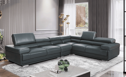 ESF 2119 Top Grain Leather Sectional - Gray