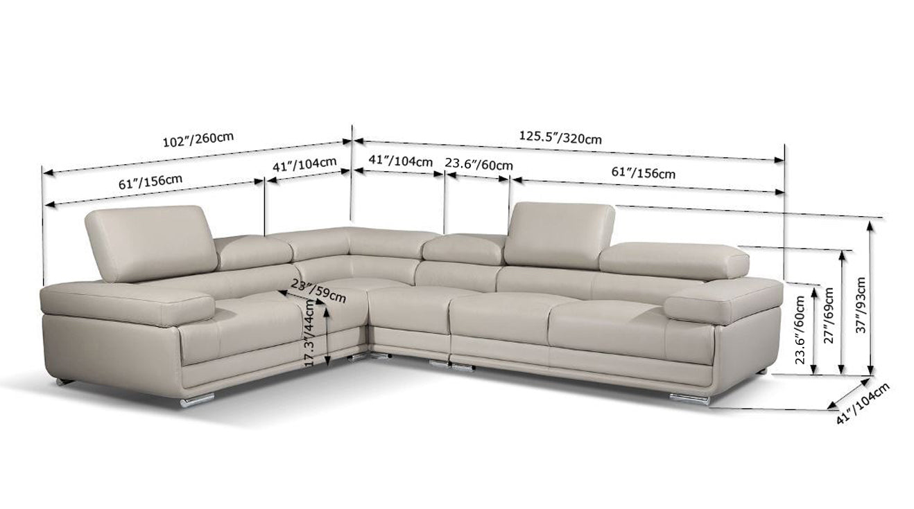 ESF 2119 Top Grain Leather Sectional - Gray