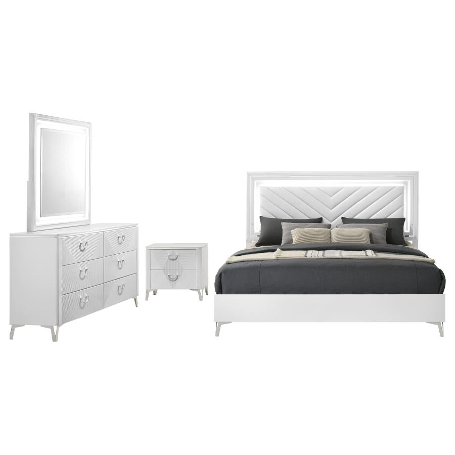 Cassia White High Gloss 4 Pc Bedroom Set