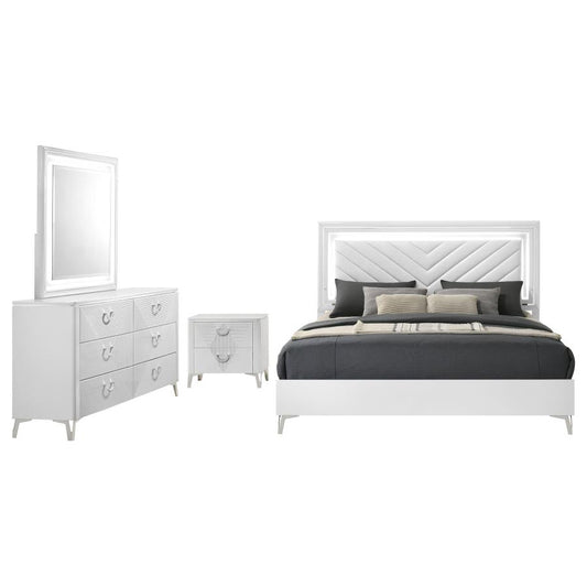 Cassia White High Gloss 4 Pc Bedroom Set