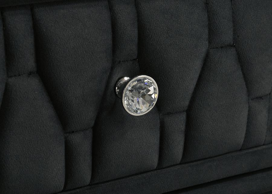 Lorient 4 Pc Black Velvet Bedroom Set w/Fireplace Dresser