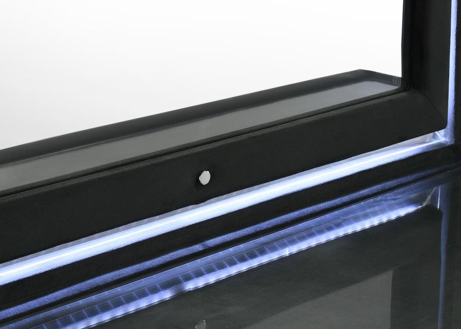 Lorient 4 Pc Black Velvet Bedroom Set w/Fireplace Dresser