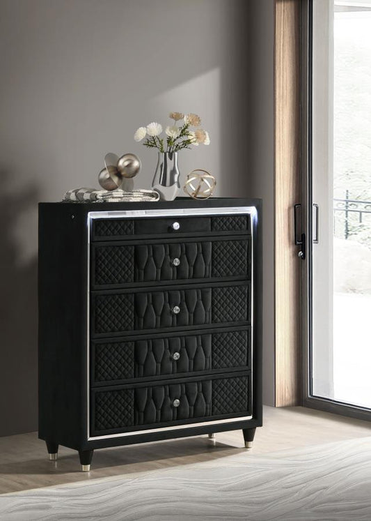 Lorient Black Velvet 5 Drawer Chest
