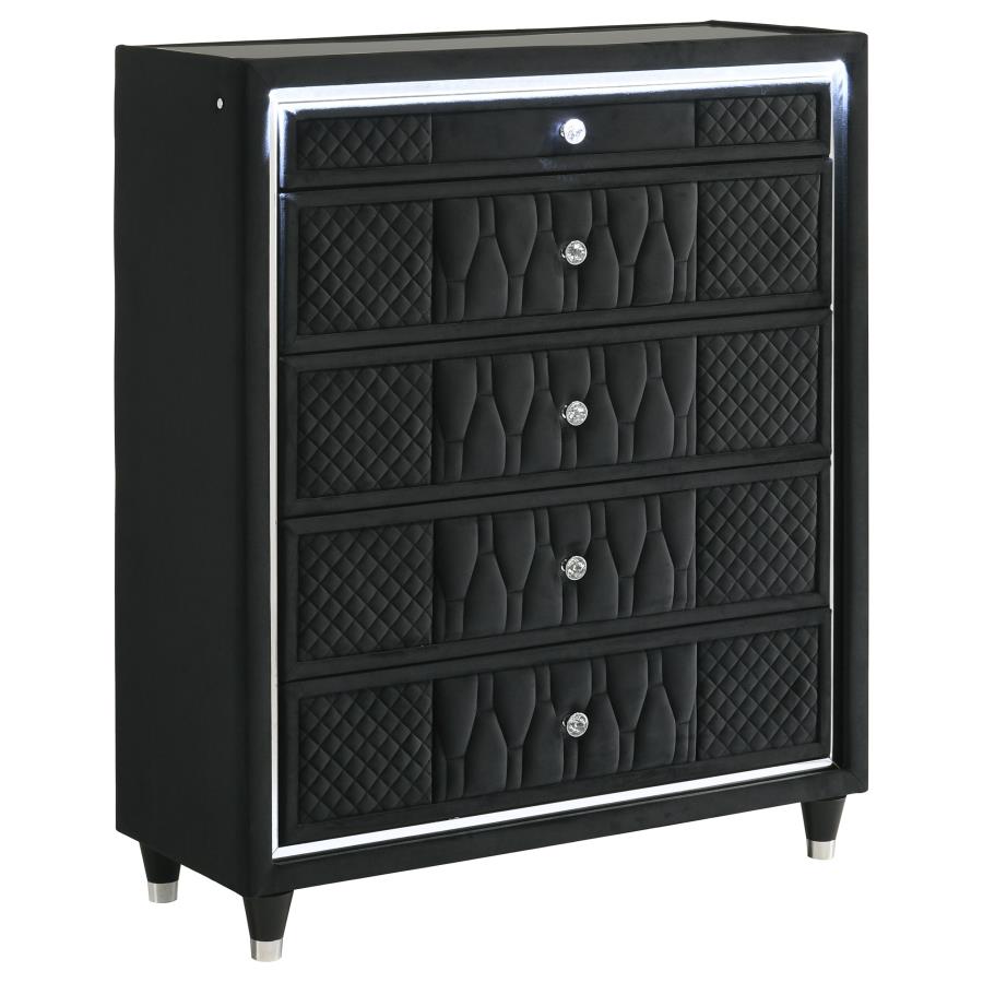 Lorient Black Velvet 5 Drawer Chest