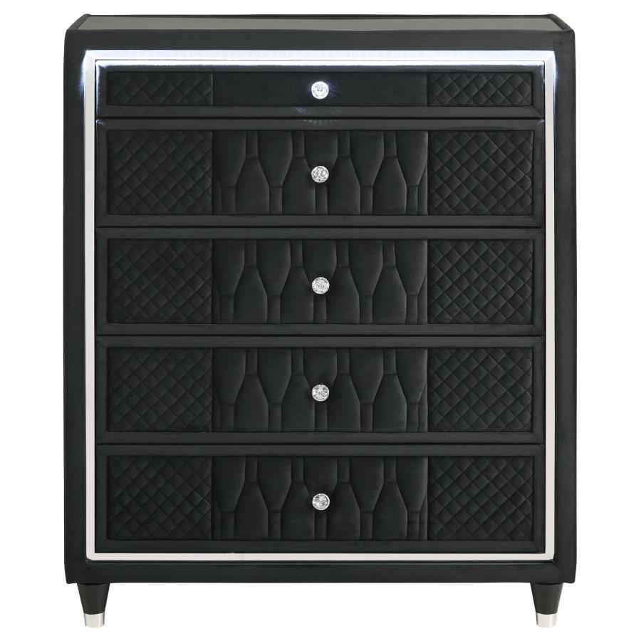 Lorient Black Velvet 5 Drawer Chest
