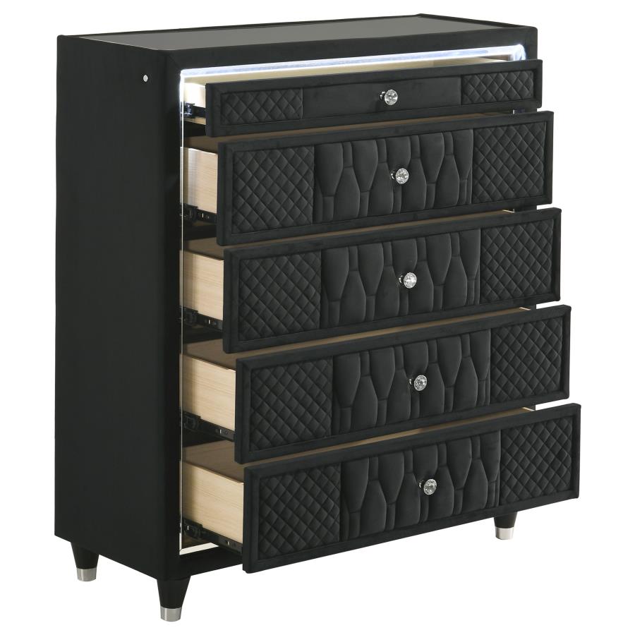 Lorient Black Velvet 5 Drawer Chest