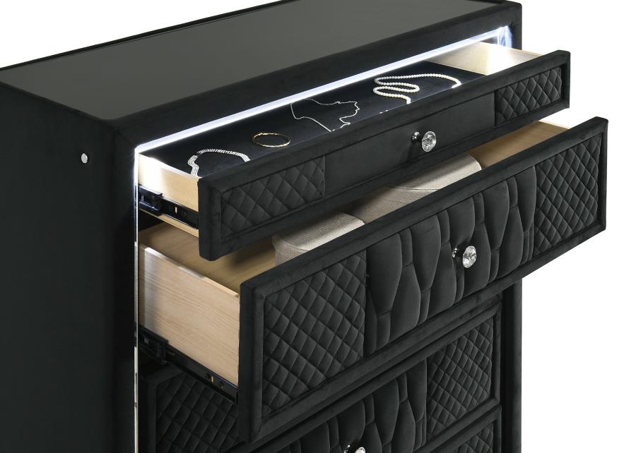 Lorient Black Velvet 5 Drawer Chest