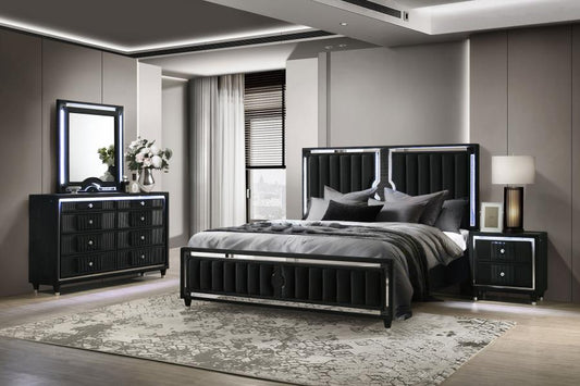 Ravenne Black Velvet Art Deco Bedroom Set