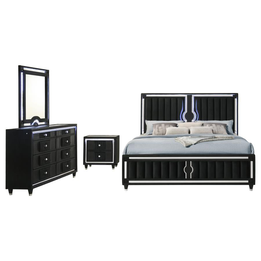 Ravenne Black Velvet Art Deco Bedroom Set
