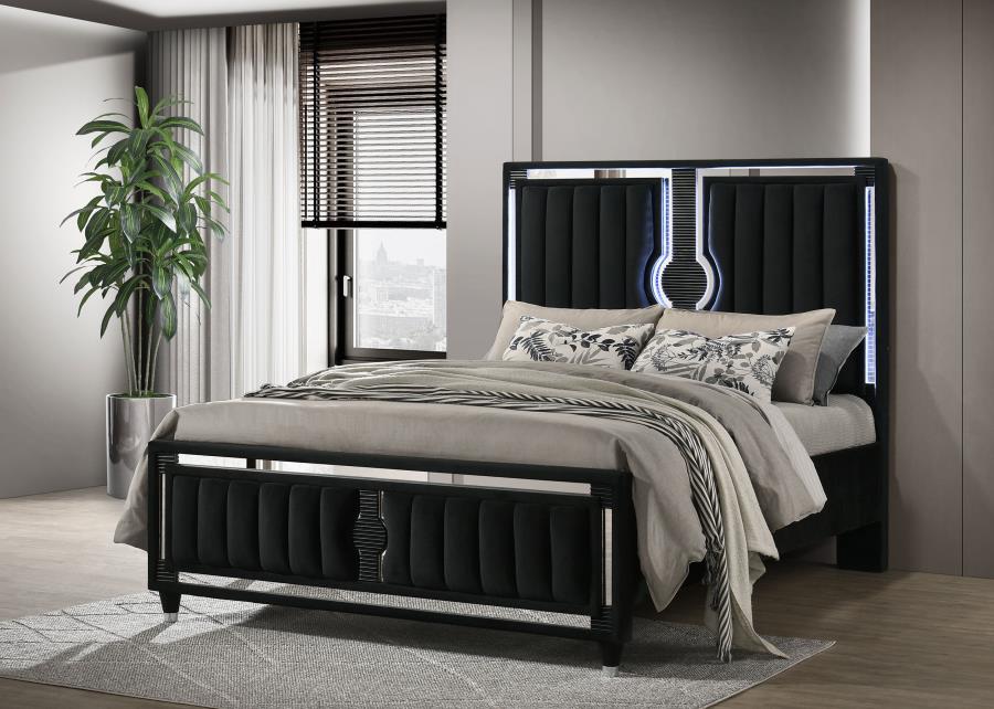 Ravenne Velvet Upholstered Queen LED Bed