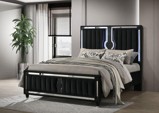 Ravenne Velvet Upholstered Queen LED Bed