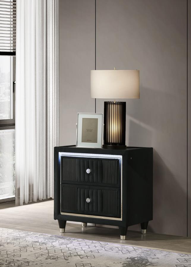 Ravenne 2-Drawer Velvet Upholstered LED Nightstand