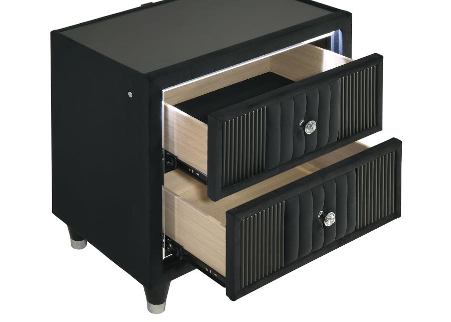 Ravenne 2-Drawer Velvet Upholstered LED Nightstand