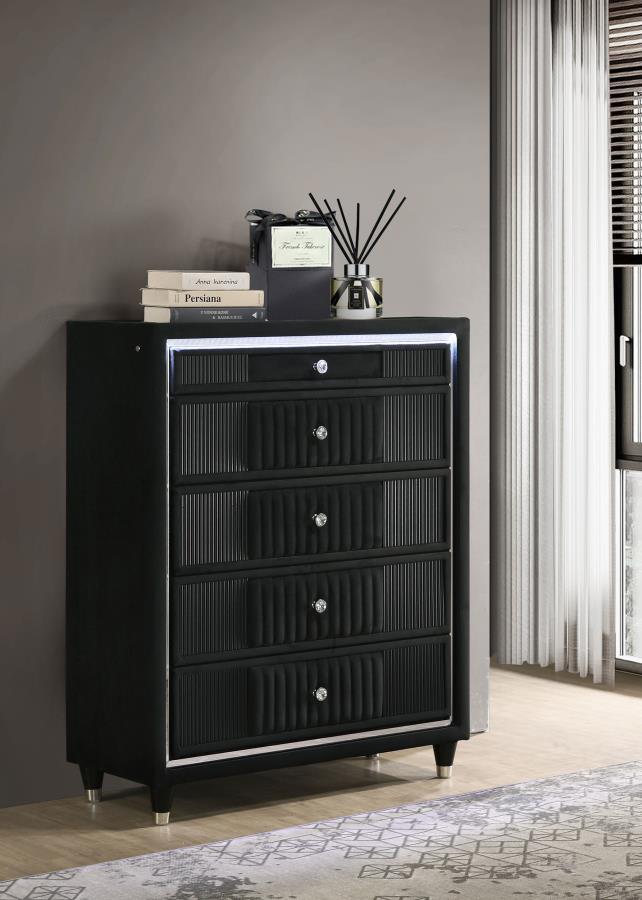 Ravenne Black Velvet 5 Drawer Chest