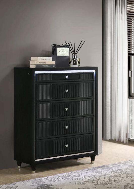 Ravenne Black Velvet 5 Drawer Chest