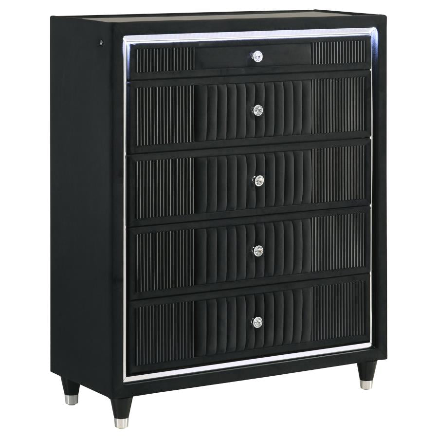 Ravenne Black Velvet 5 Drawer Chest