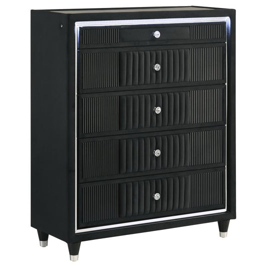 Ravenne Black Velvet 5 Drawer Chest