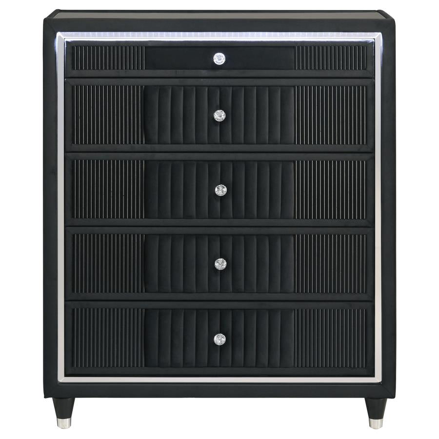 Ravenne Black Velvet 5 Drawer Chest