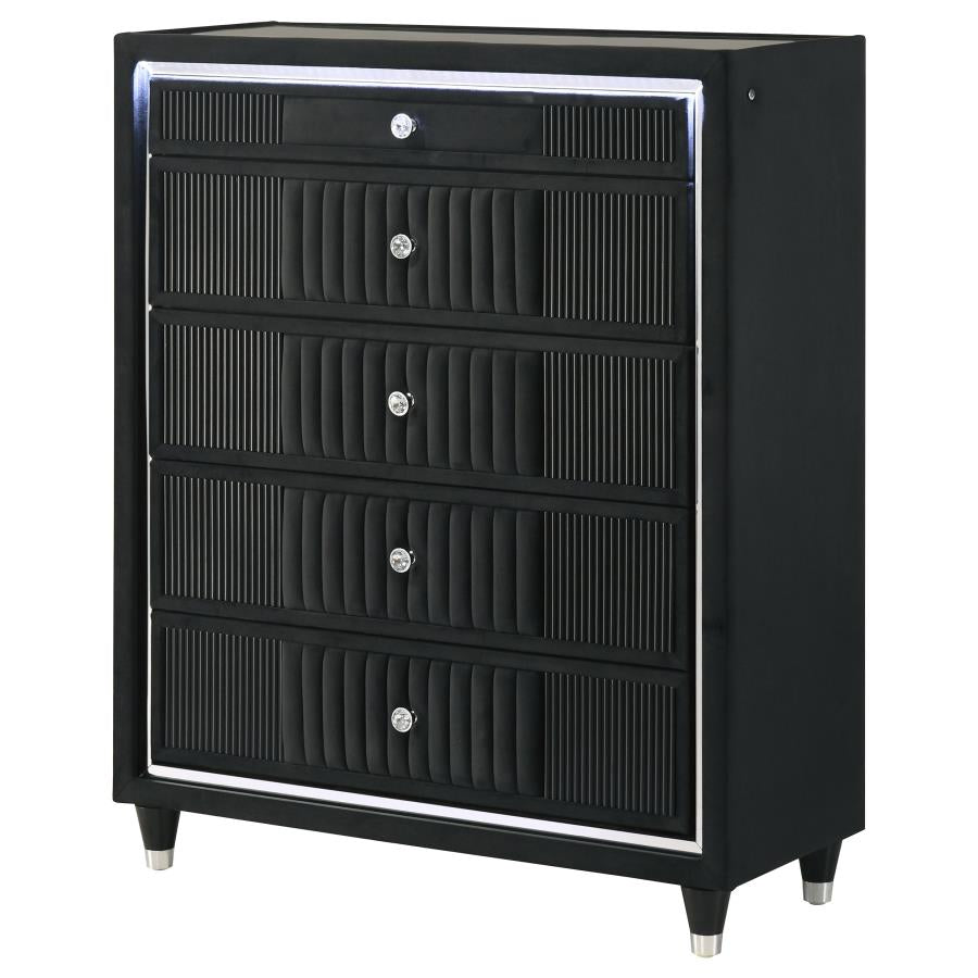 Ravenne Black Velvet 5 Drawer Chest