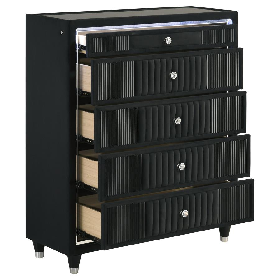 Ravenne Black Velvet 5 Drawer Chest