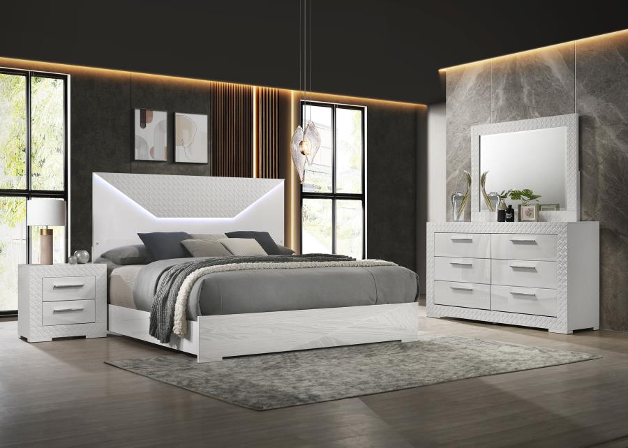 Ives King 4 Pc White High Gloss Bedroom Set