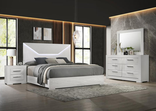 Ives King 4 Pc White High Gloss Bedroom Set