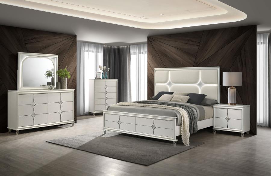 Olivia Pearl White 4 Pc LED Bedroom Set