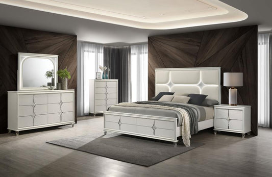 Olivia Pearl White 4 Pc LED Bedroom Set