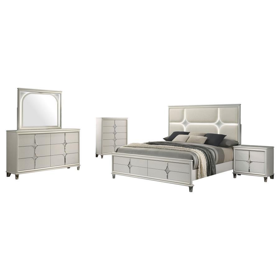Olivia Pearl White 4 Pc LED Bedroom Set
