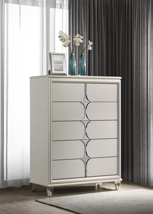 Olivia 224955 Pearl White 5 Drawer Chest