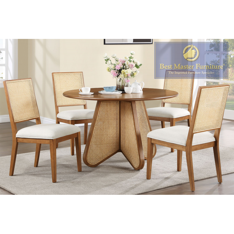 2310 Cream & Walnut Rattan Dining Set