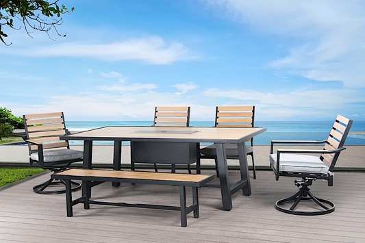 6 Pc Outdoor Patio Dining Set - 81” Table with Built-in Cooler