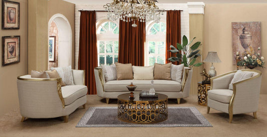 Cora Modern Style Beige Sofa in Gold finish Cosmos Furniture