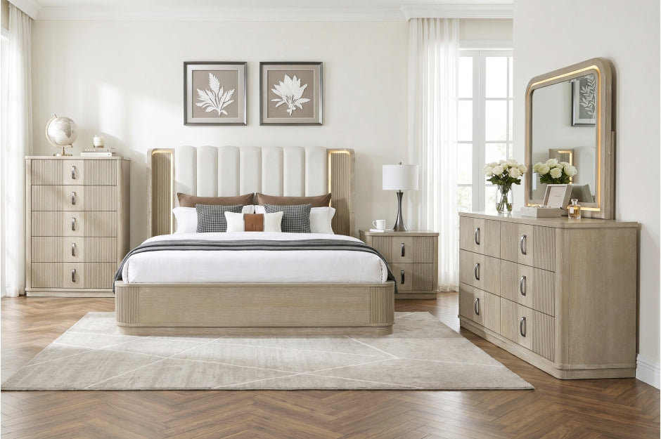Ribbon Light Oak 4 Pc Bedroom Set w/LED
