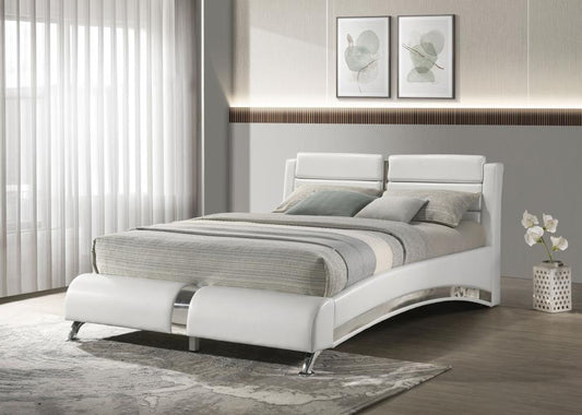 Jeremaine White Leatherette Bed - Chrome Accents