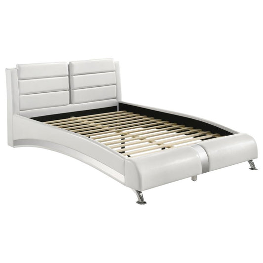 Jeremaine White Leatherette Bed - Chrome Accents