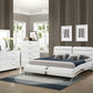 Jeremaine White Leatherette Bed - Chrome Accents
