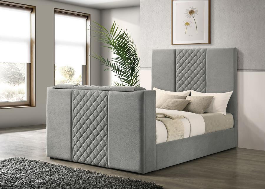 Tara Upholstered Gray TV Panel Bed