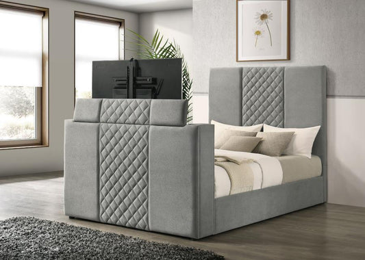 Tara King Gray Upholstered TV Bed
