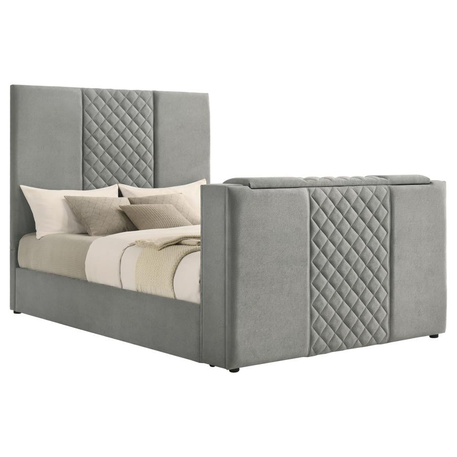 Tara King Gray Upholstered TV Bed